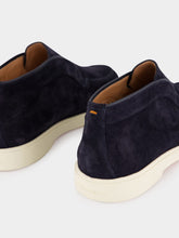 Santoni Blue Desert Boots in Suede Calf Leather