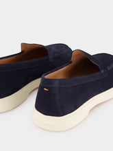 Santoni Blue Suede Calf Leather Loafers