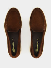 Santoni Dark Brown Suede Loafers