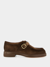Santoni Brown Suede Single-Buckle Loafers
