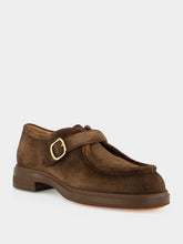 Santoni Brown Suede Single-Buckle Loafers