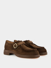 Santoni Brown Suede Single-Buckle Loafers