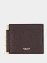 Tom Ford Brown Grained Leather Money Clip Wallet