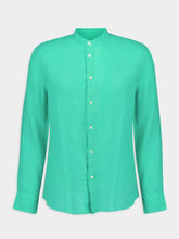 120% Lino Band-Collar Green Linen Shirt