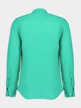 120% Lino Band-Collar Green Linen Shirt