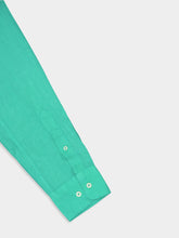 120% Lino Band-Collar Green Linen Shirt
