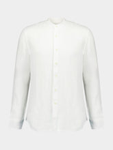 120% Lino Band-Collar White Linen Shirt