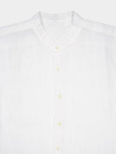 120% Lino Band-Collar White Linen Shirt