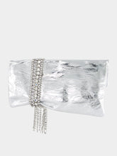 Jimmy Choo Zandra Silver Vintage Metallic Leather Clutch Bag
