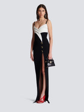 Balmain Two-Tone Long Crepe Dress with Leg Slit