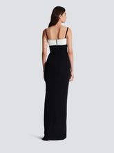 Balmain Two-Tone Long Crepe Dress with Leg Slit