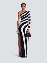 Balmain Long Asymmetrical Striped Knit Dress