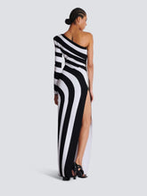 Balmain Long Asymmetrical Striped Knit Dress