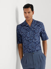 Brunello Cucinelli Marine Paisley Linen Camp Collar Shirt