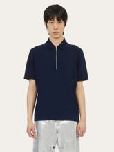 Ferragamo Navy Polo with Zip Collar