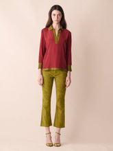 Paula Diane Burgundy Silk V-Neck Longsleeve