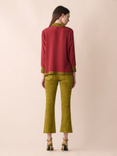 Paula Diane Burgundy Silk V-Neck Longsleeve