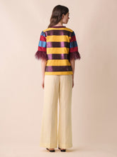 Paula Lyra Sequin Embroidered Striped T-Shirt With Feathers