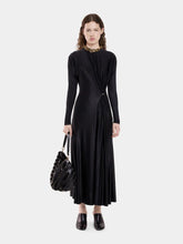 Rabanne Black Long Gathered Jersey Dress with Gold Ring