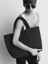 Saint Laurent Black Raffia Crochet Tote Bag