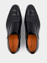 Santoni Polished Black Leather Oxford Shoes