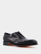 Santoni Polished Black Leather Oxford Shoes