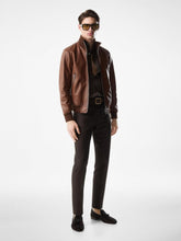 Tan Grain Leather Track Bomber | PDP - Fashion Clinic