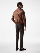 Tan Grain Leather Track Bomber | PDP - Fashion Clinic