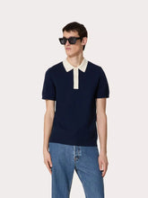 Valentino Garavani Navy Wool Polo Shirt with VLogo Embroidery