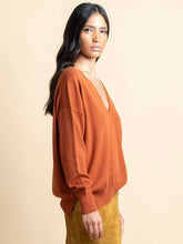 Paula V-Neck Brown Wool Ribbed Sweater