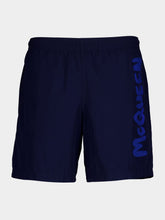 Alexander McQueen Logo-Print Navy Swim Shorts
