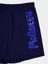 Alexander McQueen Logo-Print Navy Swim Shorts