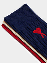 Ami Paris Pack of 3 Logo-Embroidered Ribbed-Knit Socks
