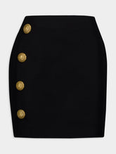 Balmain Embossed-Button Wool Miniskirt