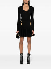 Balmain Flared Ribbed-Knit Mini Dress