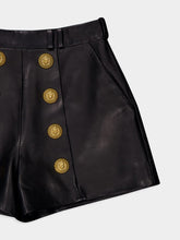 Balmain High-Waist Button-Embellished Leather Shorts