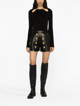 Balmain High-Waist Button-Embellished Leather Shorts
