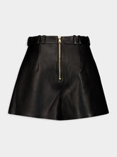Balmain High-Waist Button-Embellished Leather Shorts