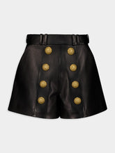 Balmain High-Waist Button-Embellished Leather Shorts