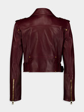 Balmain Burgundy Leather Cropped Biker Jacket