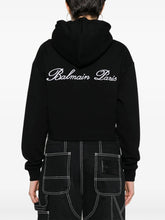 Balmain Logo Embellished Crop Hoodie
