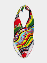 Dolce & Gabbana Carretto-Print Swimsuit With Plunging Neckline
