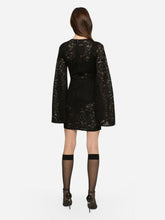 Dolce & Gabbana Lace-Stitch Mini Dress With Long Sleeves