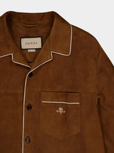 Gucci Double G Logo-Embroidered Suede Shirt Jacket