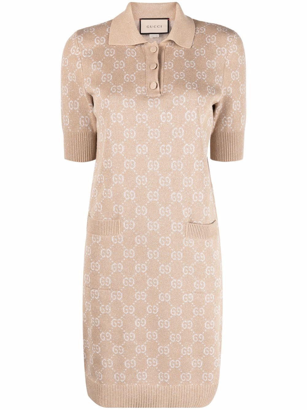 Gucci Lamé Gg Polo Dress Camel/Gold