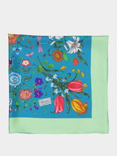Gucci Light Blue Flora Print Silk Carré