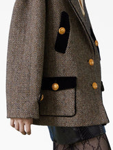 Gucci Velvet-Trim Wool-Blend Herringbone Coat