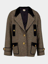 Gucci Velvet-Trim Wool-Blend Herringbone Coat