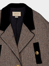 Gucci Velvet-Trim Wool-Blend Herringbone Coat