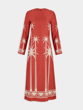 La DoubleJ Palm Tree-Print Silk Maxi Dress